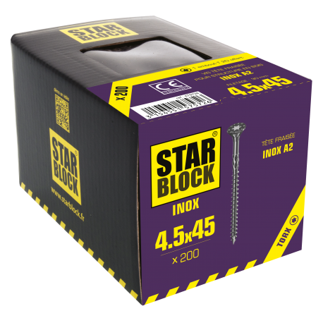 Vis Inox A2 - 4,5x45 - boîte de 200 STARBLOCK