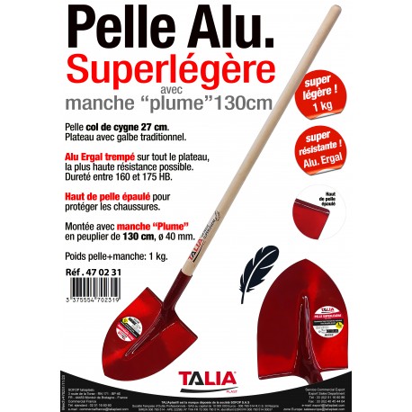 PELLE RONDE 27CM SUPER LEGERE AVEC MANCHE BOIS 130CM